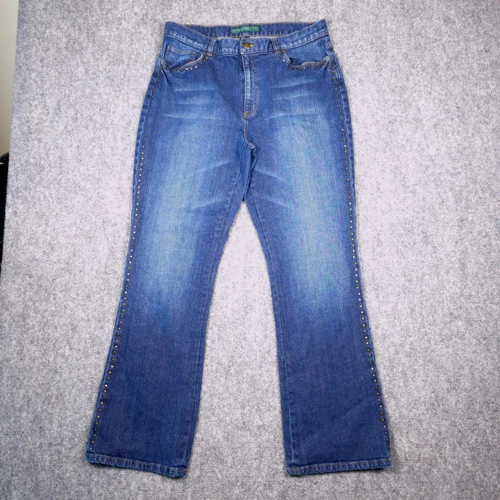 Lauren Ralph Lauren Studded Jeans Women 12 Blue Cotton Bootcut Embellished Denim